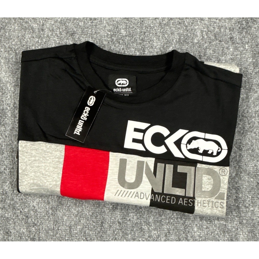 Ecko Unltd Mens Medium Black Red Colorblock Rhino Graphic Streetwear T Shirt NWT